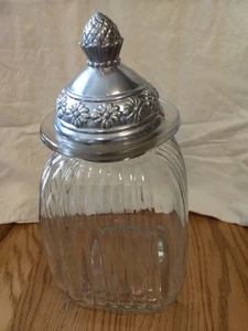 Vin Apothecary Ribbed Glass Canister/Jar Pewter Lid With Pineapples Flowers - Picture 1 of 8