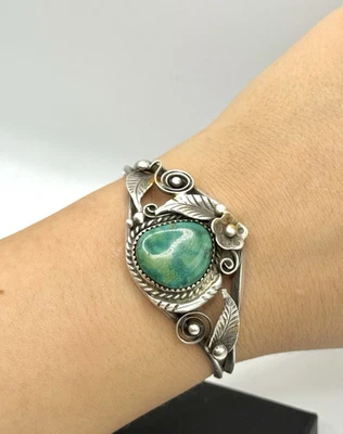 Vintage Silber Armreif – Native American – Türkis – Handarbeit – Punziert  - Bild 1 von 4