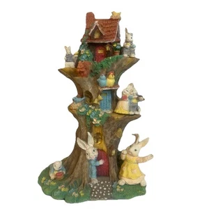 "Casa de árbol de Pascua jubileo de Pascua escultura conejos huevos de conejo resina de 11"" de alto" - Imagen 1 de 4