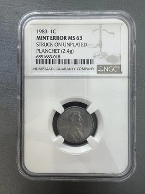 1983 Lincoln Cent 1c Struck on Un-plated Planchet MS-63 #1512 - Image 1 of 4
