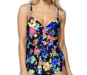 Island Escape Women's Scorpio Underwire Tankini Top Black Floral NWT Size 6 - Picture 1 of 7