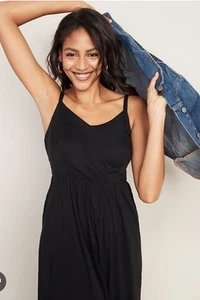OLD NAVY Women's Size Large Petite Black Cotton Poplin Cami Midi Dress - Picture 1 of 10