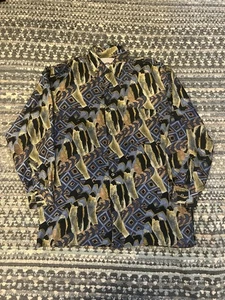 Custom Club International Silk Shirt Van Heusen Crazy Jazzy Print 100% Silk L - Picture 1 of 13