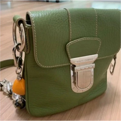 DOLCE&GABBANA Shoulder Hand Bag Green Leather Small Purse Vintage Authentic - image 1 of 4