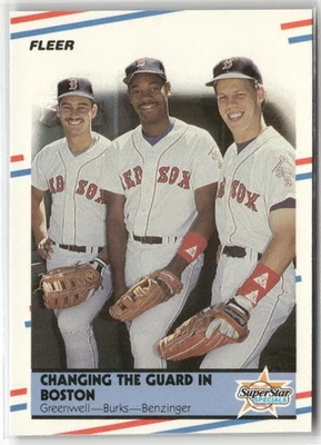 Fleer #630 1988 Mike Greenwell/Ellis Burks/Todd Benzinger rojo brillante Sox Foto 1 de 2