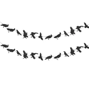 Halloween Crow Banners Haunted House Halloween Celebrations 12 Black Crows - Picture 1 of 6