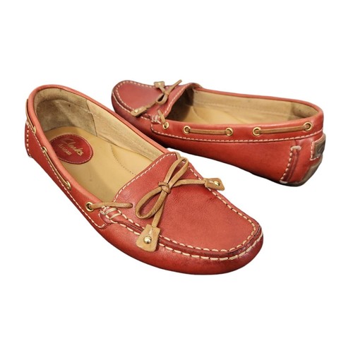MOCASSINO MOCASSINO DA GUIDA CLARKS ARTIGIANALE IN PELLE TAGLIA 6 ARANCIONE ROSSO COMFORT CASUAL