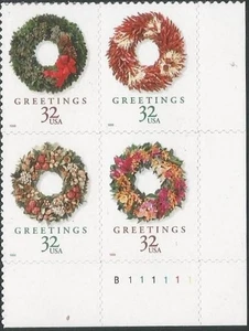 Plate Block of 4 stamps - Scott 3249-52 - 32 cent - Wreaths - 1998 - MNH - Picture 1 of 1