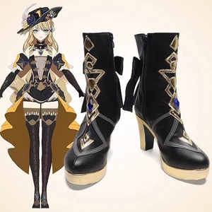 Stivali scarpe Genshin Impact Navia Caspar Halloween neri tacchi alti cosplay prop - Foto 1 di 9