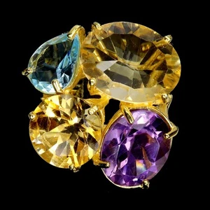 925 Sterling Silver Ring Oval Citrine Amethyst Topaz Natural Gemstone Size 8.5 - Picture 1 of 14