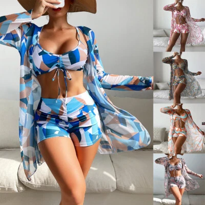 女士比基尼套装泳装遮盖女士长袖加厚高腰泳装 — 第 1/4 张图片