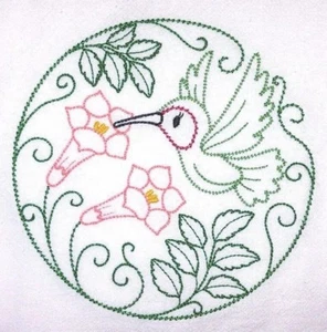 KOLIBRI UND TROMPETE REBE MASCHINE BESTICKT MEHLSACK SCHALE HANDTUCH - Bild 1 von 2