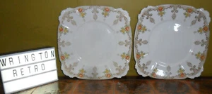 ROYAL ALBERT ART DECO KUCHENTELLER X 2 ORANGE GELB UND FLORALES DESIGN um 1930 - Bild 1 von 4