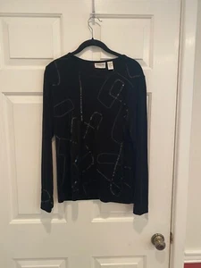 CHICO'S Traveler's Collection Sequined & Embroidered Shirt BLACK size 1 - Picture 1 of 3
