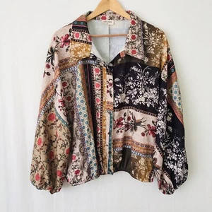 TALISMAN Floral Button Up Blouse Shirt Size XL Patchwork Print Ballon Sleeves - Picture 1 of 13