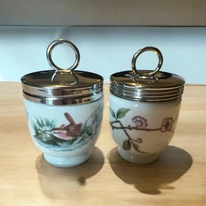 2er Set Vintage Royal Worcester Porzellan Egg Coddlers Waldvögel mit Deckel - Bild 1 von 10