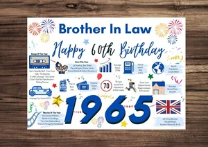 Brother In Law Happy 60th Birthday Card 1965 Year of Birth Facts Greetings Him - Picture 1 of 9