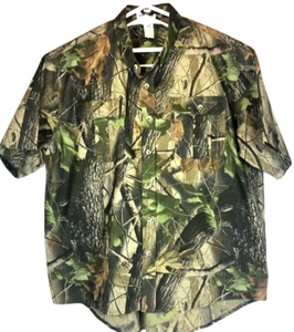 Walls Men' Oxford Shirt Green Mossy Oak Short Sleeve Flap Pocket 100% Cotton 2XL - Picture 1 of 12
