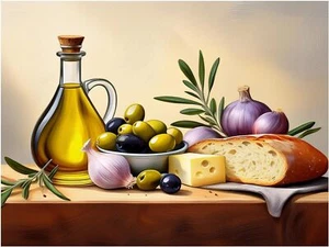 Tile Mural Still Life Bread Olives Garlic Kitchen Wall Backsplash Marble Ceramic - Picture 1 of 16