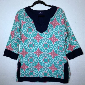 Simply Southern Womens Large Teal Pink Swirly Pattern Swim Cover Up Tunic Top - Picture 1 of 10