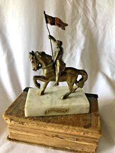 Vintage French Spelter Statue Joan of Arc Jeanne d'Arc Marble Base DOMREMY - Picture 1 of 9