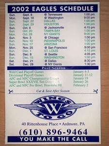 Philadelphia Eagles 2002 imán calendario de fútbol alas sked to go - Imagen 1 de 1