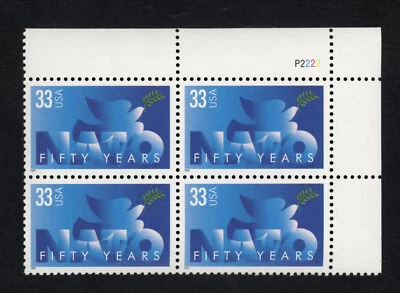 SCOTT 3354 1999, 33 CENT NATO 50TH ANNIVERSARY ISSUE PB OF 4 MNH OG VF! - Image 1 of 2