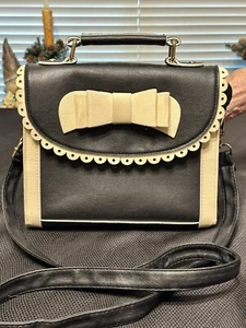 Vintage Purse Cream and Black “Hopeless Romantic” Faux Leather Crossbody Handle - Picture 1 of 14