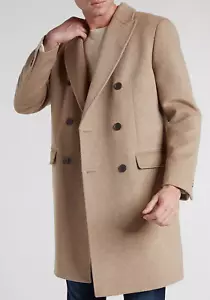 NEU EXPRESS HERREN EINFARBIG HELLBRAUN ZWEIREIHIG WOLLMISCHUNG OBERMANTEL MANTEL GRÖSSE SMALL - Bild 1 von 9