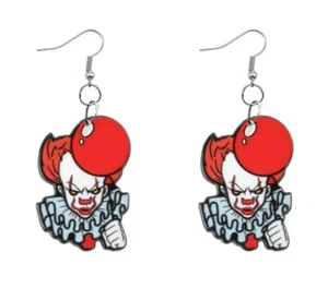 IT scary Clown Balloon horror Halloween silver Novelty Earrings 150 - Picture 1 of 1