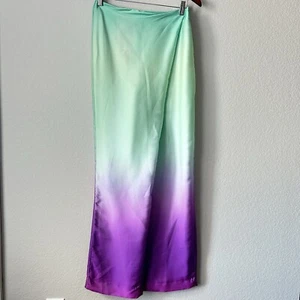 New Zara Tie Dye Print Purple Green Ombre Pareo High Waist Pants Small 3105/384 - Picture 1 of 8