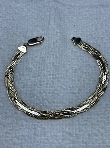 Pulsera de 5 mm triple trenzada oro amarillo y blanco de 14 K, Milor, Italia, 6,75 pulgadas - Imagen 1 de 8