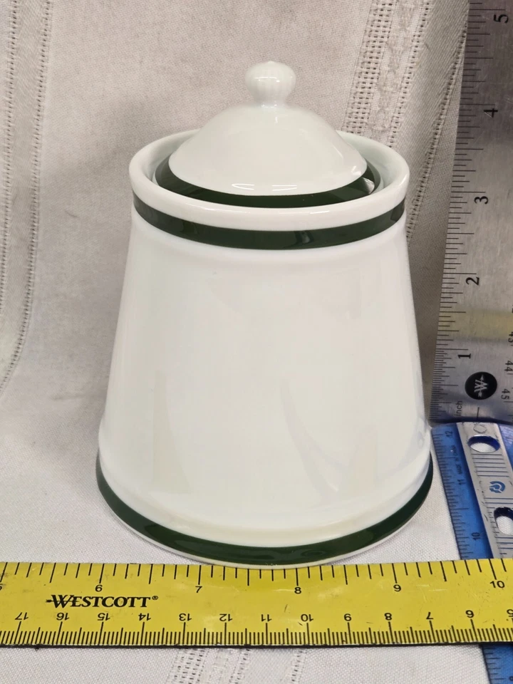 Williams Sonoma "Brasserie" White With Green Stripe • Sugar Bowl & Lid - Image 1 of 3