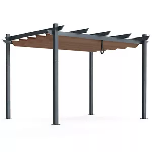 10x12ft Outdoor Aluminum Retractable Pergola Canopy Shelter Grape Trellis Brown - Picture 1 of 10