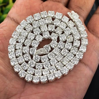 RARE 50Ct, 5mm White Diamond Men's Tennis Necklace ! FREE Diamond studs! - Image 1 of 4