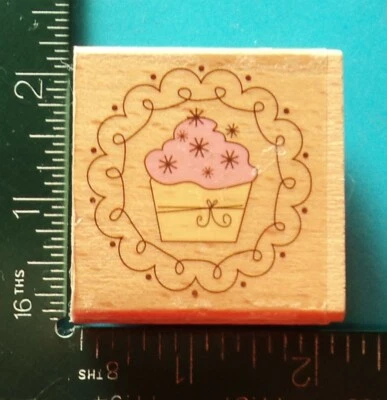 Hampton Art FRAMED CUPCAKE Rubber Stamp Food Snack Birthday - Image 1 of 2
