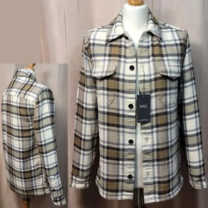 M&S Heavy COTTON RICH Double Faced OVERSHIRT ~ Gr. 2XL ~ NATURAL Mix Check - Bild 1 von 12