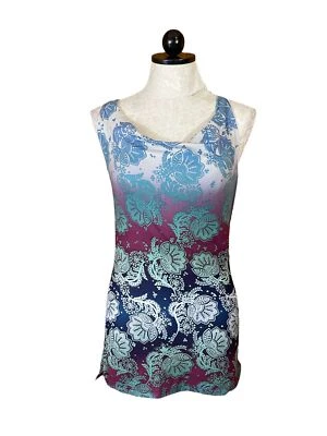 REI 背心上衣束腰套衫弹力赛车针织渐变花卉紫色 XS 码 — 第 1/4 张图片