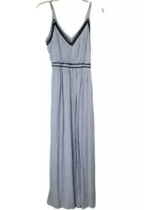 JAPANA M Maxi Dress Spaghetti Straps Blue White Stripe Fully Lined Rayon Smocked - Picture 1 of 11