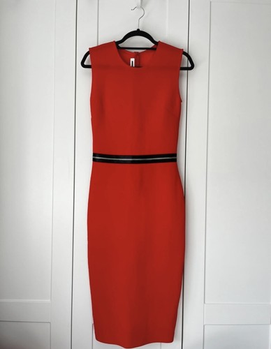 Abito a tubino Mcq Alexander McQueen taglia S elasticizzato zip dietro bodycon arancione midi