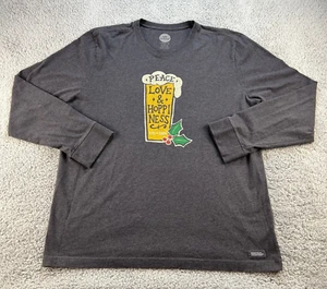 Life is Good Shirt Mens XL Gray Peace Love & Hoppiness Long Sleeve Crusher Tee - Picture 1 of 11