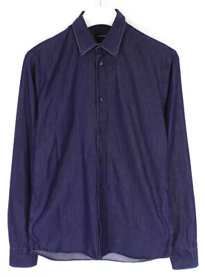 J.Lindeberg David CL Refined Denim Shirt Men Small Buttoned Spread Collar Blue - Image 1 of 4