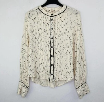 Blusa Free People Stars Talla S Bohemia Campesina Top Marfil Negro Botón Arrugado Foto 1 de 4