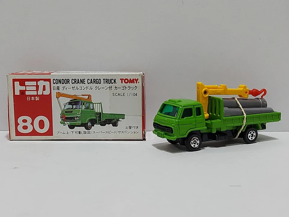 Tomica Nissan Diesel Condor Crane Cargo Truck 80 Red Tomy Logo Made in Japan - Image 1 of 4