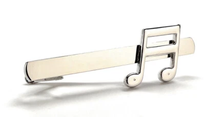 Clip de corbata sólido 935 Argentium plateado con símbolo de nota musical para hombre amante de la música Foto 1 de 3