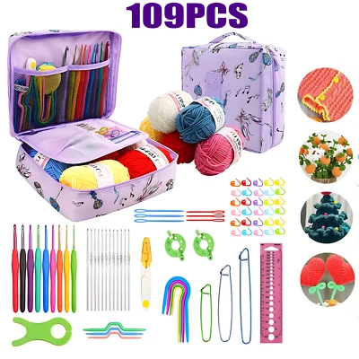 109PCS Ergonomic Crochet Hook Set 5 Rolls Yarn Knitting Needles Kits for Family - Image 1 of 4