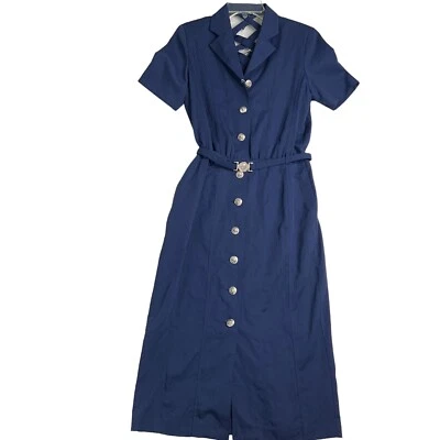 ¡Juntos! Vestido Camisa Vintage Años 90 Clásico Azul Cinturón Cuello Bolsillos Talla 4 Foto 1 de 4