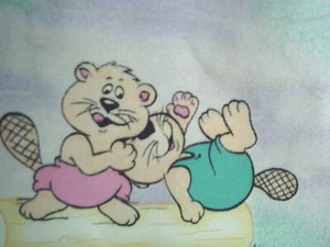 Stoffrest Baumwolle Siebdruck " lustige Bieber" große Motive B-Ware !!! - Bild 1 von 2