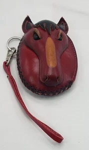 Leather Horse Change Purse Horse Head Figural Coin Purse Wrist Strap Zipper READ - Picture 1 of 10