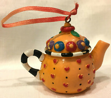 Mary Engelbreit Heart Design Teapot Ornament Decorative Collectible 3 1/4"
